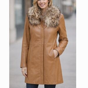 Brandon Thomas 100% Leather Jacket with Fur Collar